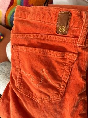 Ag Adriano Goldschmied Orange Corduroy Jeans with Coral Lining